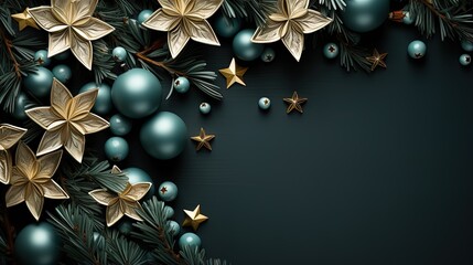 New Years banner. Above view on a dark wood banner background. Copy space