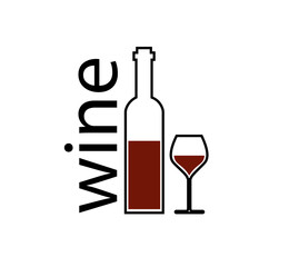 Flat vector illustration of wine bottle and glass