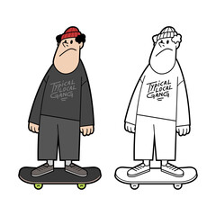 Vector illustration of cartoon skater on skateboard.