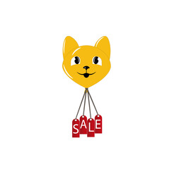 Balloon in the shape of a cat's head with the inscription sale. Vector illustration