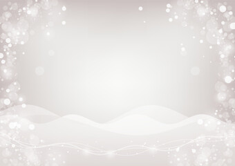 冬のキラキラ背景フレーム 白を基調とした雪景色のシンプル枠