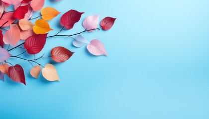 Colorful Leaves on a Pastel Blue Background - Generative Ai
