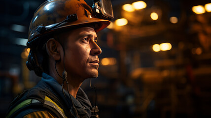 photograph of Engineer working at oil rig. wide angle lens realistic lighting white - obrazy, fototapety, plakaty
