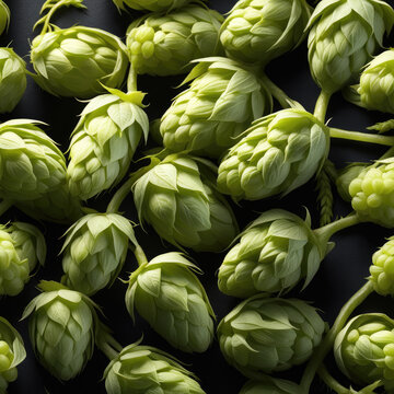 Super Macro Saaz Hops: Resinous Cones Against Dark Background