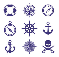 A set of marine theme icons - obrazy, fototapety, plakaty