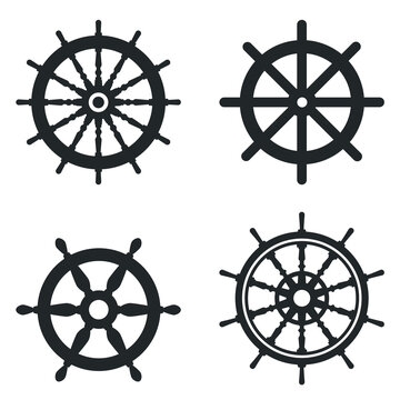 A set of silhouettes of a ship's helm. Rudders of the ship