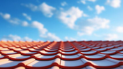 photograph of New Roof, Close-up of red roof tiles against blue sky.generative ai