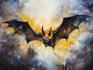 Abstract mysterious halloween bat painting