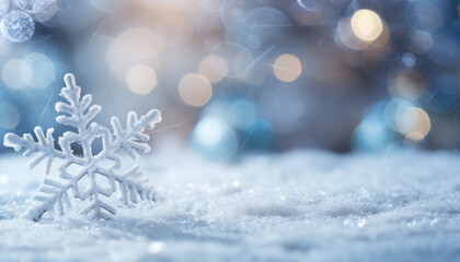 Giant Crystal Snowflake in Snow - Festive Winter Wonderland - Generative AI