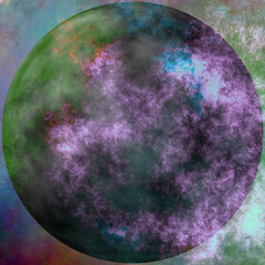 abstract background, sphere and clouds of purple and green