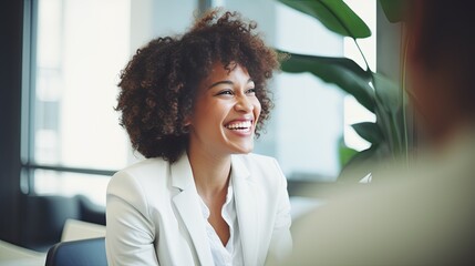 smart attractive busineswoman attend casual meeting informal conference ideas sharing workshop brainstorm in modern office interior background