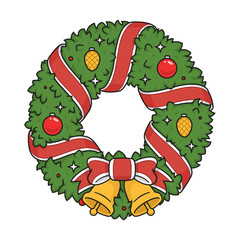 Christmas wreath cartoon vector isolated illustration.