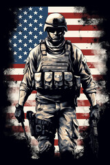 Naklejka premium vector illustration of soldiers and national flag On the occasion of Veterans Day.generative ai