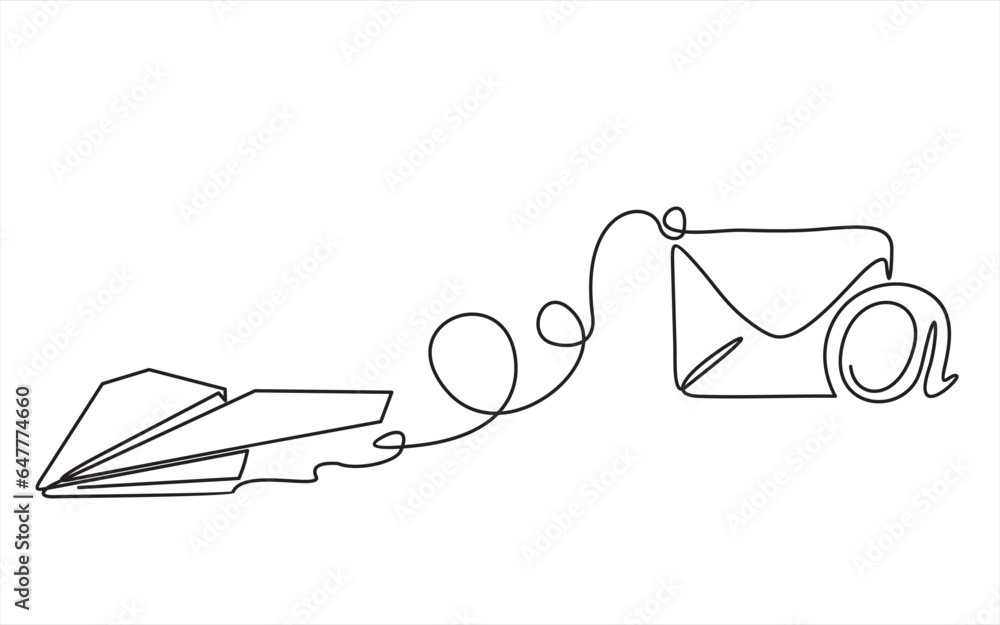 Poster continuous one line drawing of email message post letter send illustration sketch outline drawing.on
