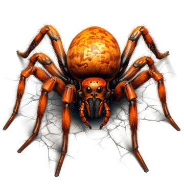 Watercolor red orange spider on white background. Halloween concept
