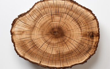 Cross section of tree trunk on white background. Top view.	
