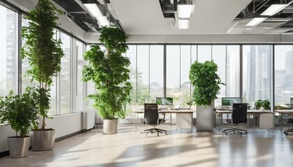 Green office design with house plants for carbon dioxide reduction - Powered by Adobe
