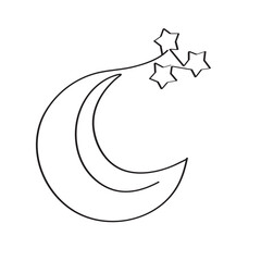 Single line art of Crescent moon and stars icon elegant minimalist linear outline artwork. 