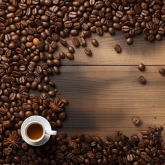coffee beans on a wooden background, generative ai