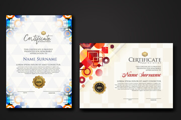 modern certificate template with dynamic color on geometric shape ornament
