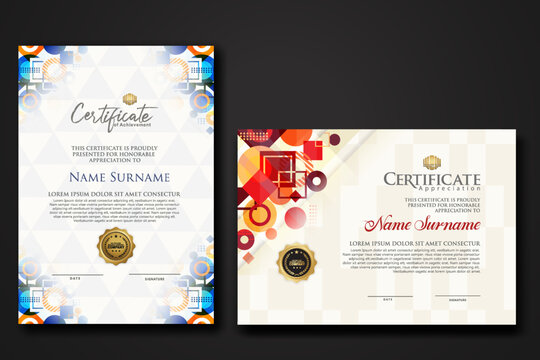 modern certificate template with dynamic color on geometric shape ornament