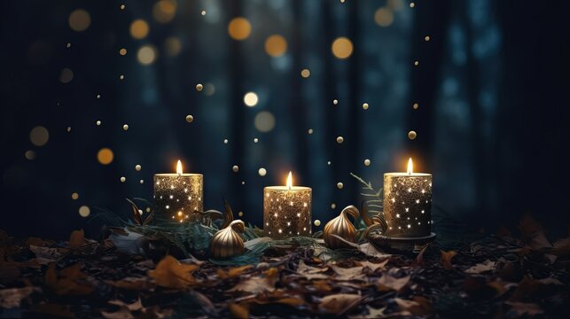 Fabulous Night Forest Scene With Magic Candle Mysterious Theme