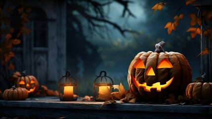 Halloween pumpkin night scene, Jack O Lantern Glowing