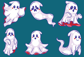 Cute Ghosts For Halloween, Kawaii Hand Drawn Ghosts, Halloween Graphic elements