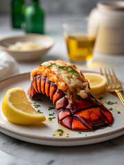 grilled lobster with lemon - obrazy, fototapety, plakaty