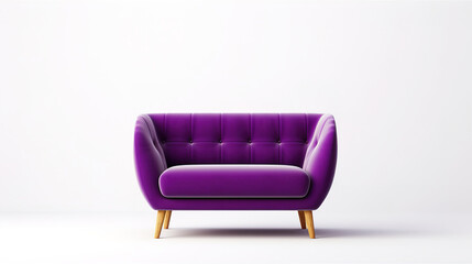 Isolated small purple sofa in a an empty room, generative ai