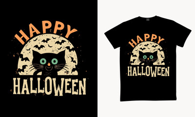 Halloween T-shirt design costume template. Happy Halloween scary trendy vector t-shirt design. Halloween vector clothing apparel t-shirt design