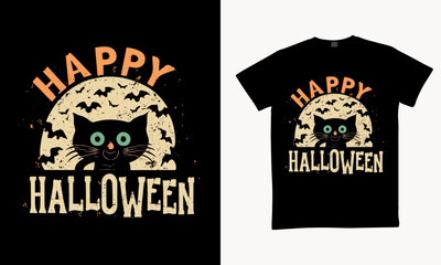 Fototapeta premium Halloween T-shirt design costume template. Happy Halloween scary trendy vector t-shirt design. Halloween vector clothing apparel t-shirt design