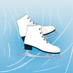 white skates for women on a ice background vector illustration