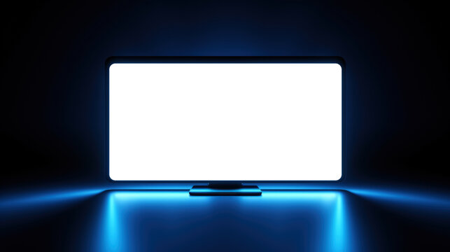 Monitor or TV on a dark background with beautiful blue lines