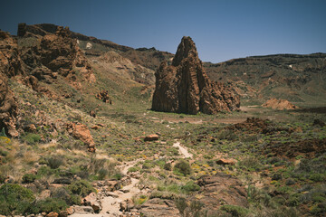 Fototapeta na wymiar Hiking trail in the mountains across Roques de Garcia Tenerife