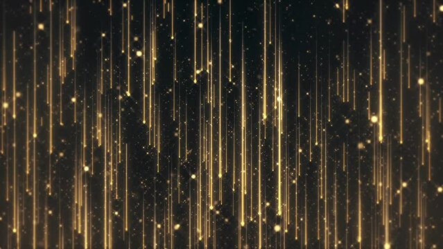 Abstract background animation with glittering shiny gold particles and falling golden stars. This luxury shiny glamorous awards ceremony motion background animation is full HD and a seamless loop.