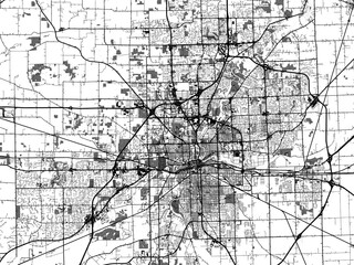 Greyscale vector city map of  Fort Wayne Indiana in the United States of America with with water, fields and parks, and roads on a white background.