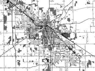 Greyscale vector city map of  Goshen Indiana in the United States of America with with water, fields and parks, and roads on a white background.
