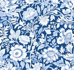 Möbelaufkleber Two-color floral pattern. Design for wallpaper, wrapping paper, background, fabric. Seamless pattern with decorative climbing flowers. SEAMLESS WALLPAPER.  © lililia