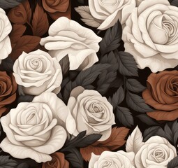 Flowers on the old white wall background, digital wall tiles or wallpaper design. SEAMLESS PATTERN. SEAMLESS WALLPAPER.