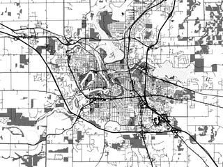 Obraz premium Greyscale vector city map of Eau Claire Wisconsin in the United States of America with with water, fields and parks, and roads on a white background.