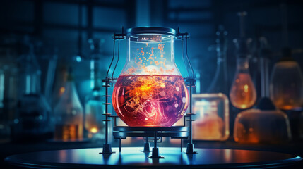 Lab Alchemy: A Chemistry Background Enriched with Mysterious Fluids in Glassware, Unveiling the Secrets of Discovery and Experimentation - obrazy, fototapety, plakaty