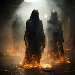Ethereal spirits emerge from the shadows their haunting glow casting an otherworldly smoke-like aura 