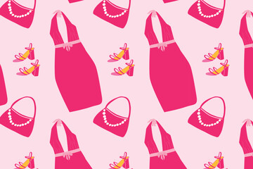 pink accessories and dresses on pink background