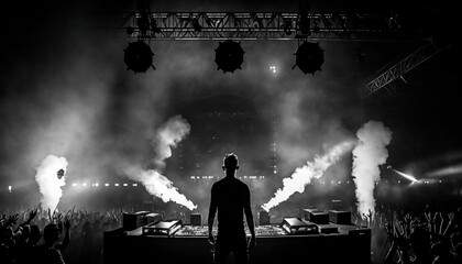 silhouette of a dj in action , image with back view of a dj in a live session, image created with...
