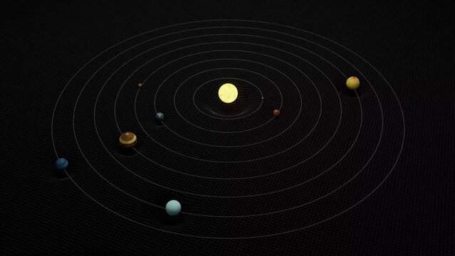 Experience the celestial ballet of our solar system in stunning 4K resolution. This captivating stock video features the graceful dance of planets as they orbit the radiant sun.
