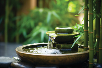 Zen garden with water fountain - Powered by Adobe