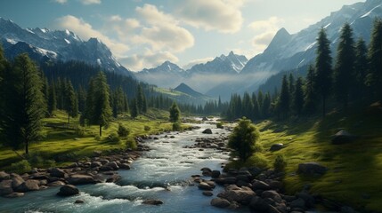 a mountain river winding through a remote wilderness. 