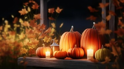 Naklejka na ściany i meble Cozy Autumn background wiyj pumpkins