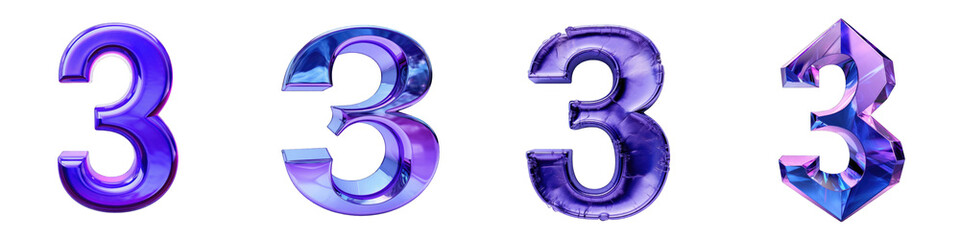 Indigo colored number, logotype, number 3 , three isolated on a transparent background